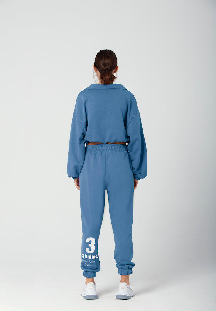 "VOILA" Crop Sweatshirt mit Stehkragen in blau