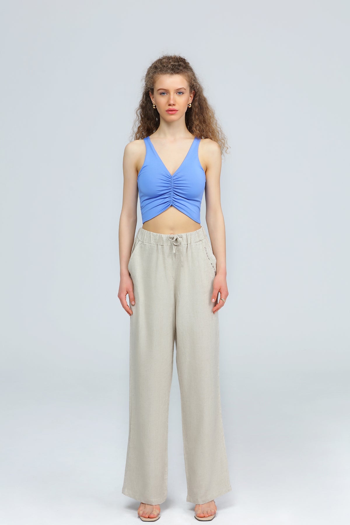 "XANTE" Top mit Raffung in blau