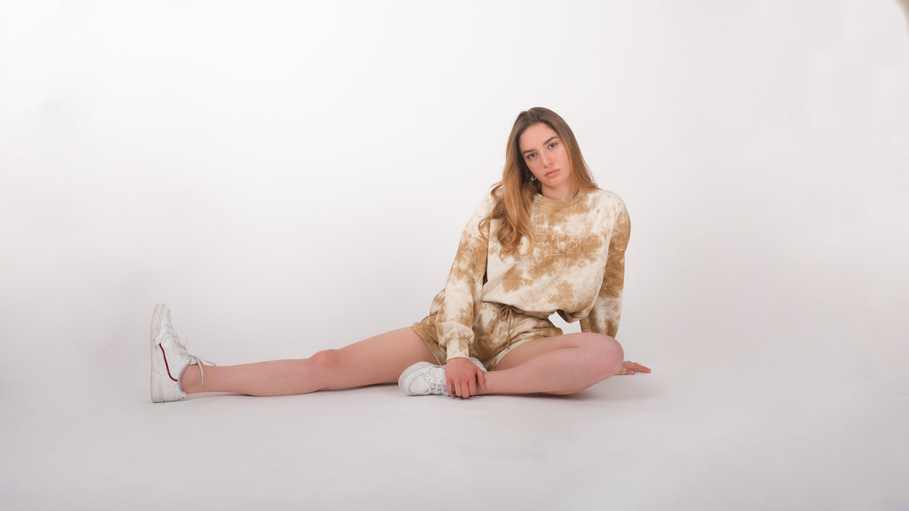 Oversized Sweatshirt mit Batikmuster in beige